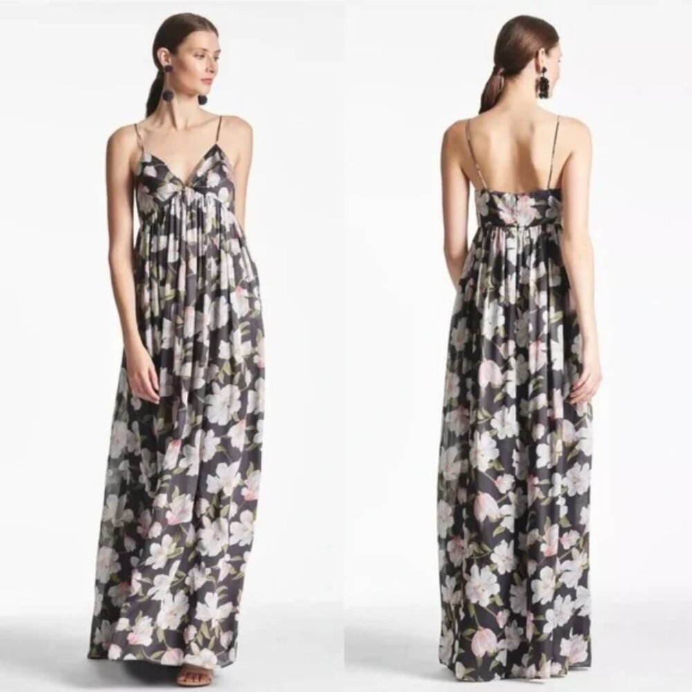 Sachin & Babi Womens Size 0 Black White Pink‎ Floral Print Long Maxi Gown Dress